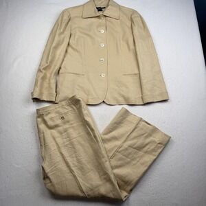 Lauren Ralph Lauren Suit Set Womens 16 Beige Linen 2 Piece Pant Suit Lightweight